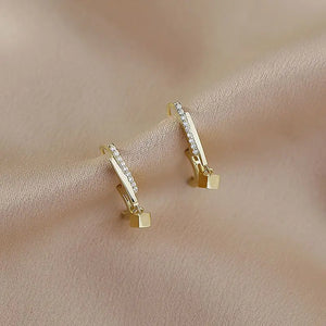 S925 Silver Light Rhinestone Square Earrings