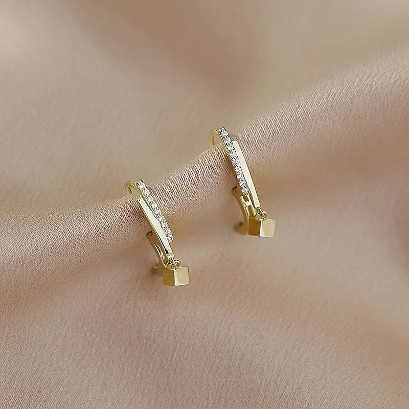 S925 Silver Light Rhinestone Square Earrings