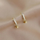 S925 Silver Light Rhinestone Square Earrings