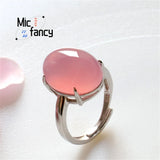 S925 Silver Pink Chalcedony Agate Ring Fine Jewelry Gift Female