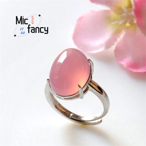 S925 Silver Pink Chalcedony Agate Ring Fine Jewelry Gift Female