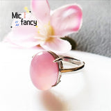 S925 Silver Pink Chalcedony Agate Ring Fine Jewelry Gift Female