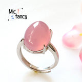 S925 Silver Pink Chalcedony Agate Ring Fine Jewelry Gift Female