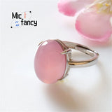 S925 Silver Pink Chalcedony Agate Ring Fine Jewelry Gift Female