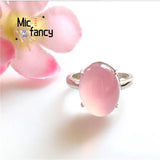 S925 Silver Pink Chalcedony Agate Ring Fine Jewelry Gift Female
