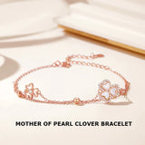 S925 Silver Clover Bracelet Mother of Pearl CZ Jewelry