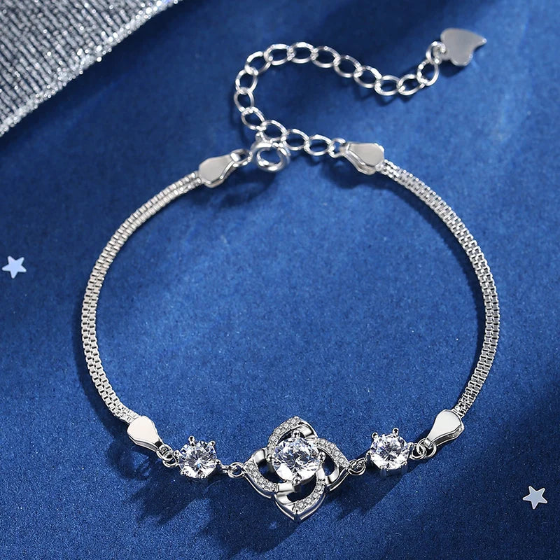 S925 Silver Lucky Clover Charm Bracelet Four Leaf Clover Bracelet