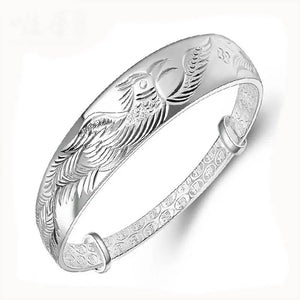 S925 Silver Lucky Phoenix Bird Bracelet Bangle for Women