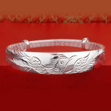 S925 Silver Lucky Phoenix Bird Bracelet Bangle for Women