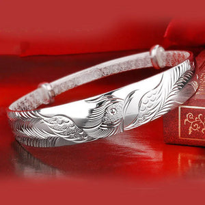 S925 Silver Lucky Phoenix Bird Bracelet Bangle for Women
