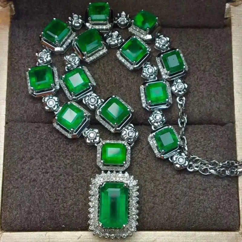S925 Silver Dazzling CZ Emerald Pendant Necklace for Women
