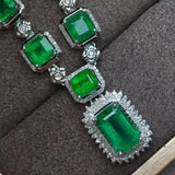 S925 Silver Dazzling CZ Emerald Pendant Necklace for Women