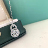 S925 Silver Moissanite Lock Pendant Necklace 1ct D Moissanite Diamond