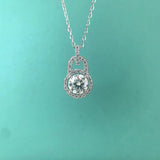 S925 Silver Moissanite Lock Pendant Necklace 1ct D Moissanite Diamond