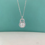 S925 Silver Moissanite Lock Pendant Necklace 1ct D Moissanite Diamond