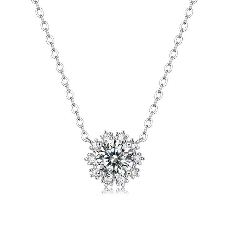 S925 Silver Moissanite Snowflake Necklace 1ct D VVS1 Moissanite Diamond Pendant