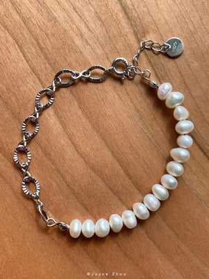 S925 Silver Freshwater Pearl Bracelet Vintage Woman Birthday Gift