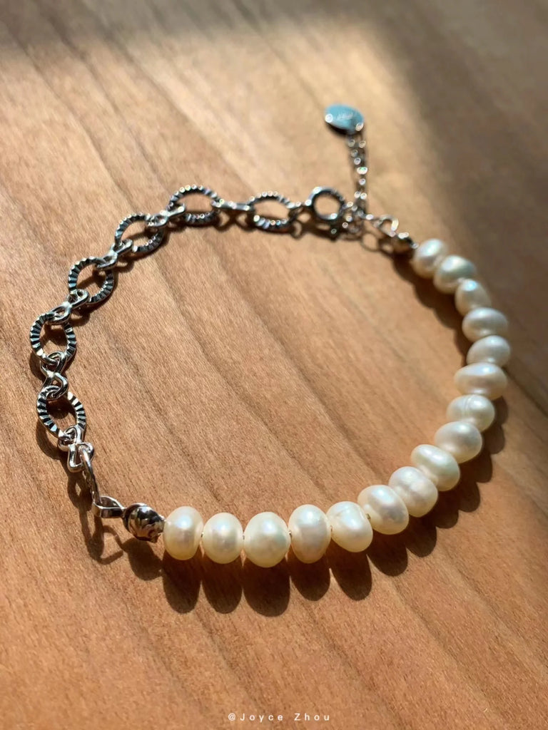 S925 Silver Freshwater Pearl Bracelet Vintage Woman Birthday Gift