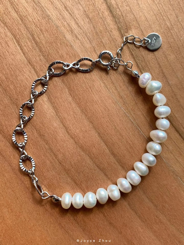 S925 Silver Freshwater Pearl Bracelet Vintage Woman Birthday Gift