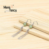 S925 Silver Hetian Jade Tassel Earrings Charms for Women