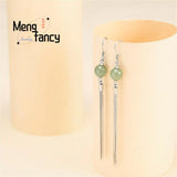 S925 Silver Hetian Jade Tassel Earrings Charms for Women