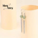 S925 Silver Hetian Jade Tassel Earrings Charms for Women