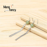 S925 Silver Hetian Jade Tassel Earrings Charms for Women