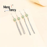 S925 Silver Hetian Jade Tassel Earrings Charms for Women