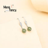 S925 Silver Natural Hetian Jade Temperament Earrings Charms Fine Jewelry