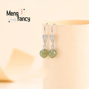 S925 Silver Natural Hetian Jade Temperament Earrings Charms Fine Jewelry