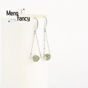 S925 Silver Natural Hetian Jade Earrings Charms Fine Jewelry for Women
