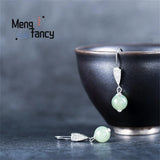 S925 Silver Natural Hetian Jade Temperament Earrings Charms Fine Jewelry