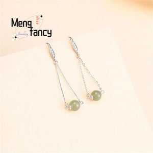 S925 Silver Natural Hetian Jade Earrings Charms Fine Jewelry for Women