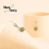 S925 Silver Natural Hetian Jade Temperament Earrings Charms Fine Jewelry