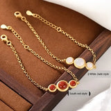 S925 Silver Hotan Yunan Three Stones Chain Bracelet Vintage Craft Jewelry