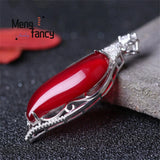 S925 Silver Ice Chalcedony Pendant Charms Jade Fine Jewelry