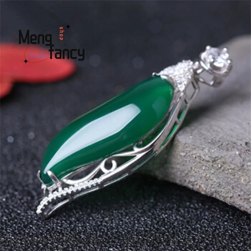 S925 Silver Ice Chalcedony Pendant Charms Jade Fine Jewelry