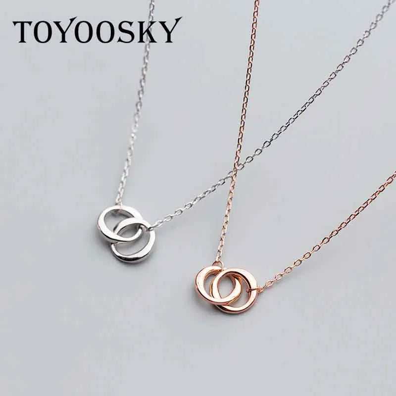 S925 Silver Necklace Intertwined Circles Pendant Classic Clavicle Chain