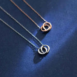 S925 Silver Necklace Intertwined Circles Pendant Classic Clavicle Chain