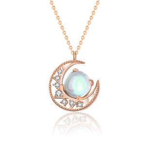 S925 Silver Necklace Dawn Moonstone Pendant Clavicle Chain