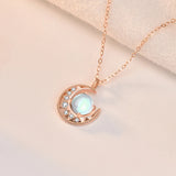 S925 Silver Necklace Dawn Moonstone Pendant Clavicle Chain