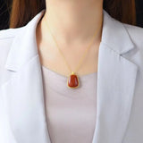 S925 Silver Necklace Red Agate Natural Hetian Jade Women's Sweater Chain Pendant
