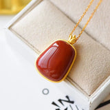 S925 Silver Necklace Red Agate Natural Hetian Jade Women's Sweater Chain Pendant
