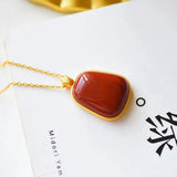 S925 Silver Necklace Red Agate Natural Hetian Jade Women's Sweater Chain Pendant