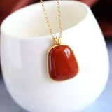 S925 Silver Necklace Red Agate Natural Hetian Jade Women's Sweater Chain Pendant