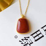 S925 Silver Necklace Red Agate Natural Hetian Jade Women's Sweater Chain Pendant