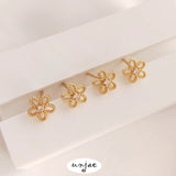 S925 Silver Needle 14K Zircon Flower Earrings