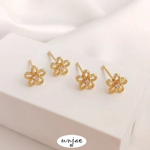 S925 Silver Needle 14K Zircon Flower Earrings