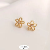 S925 Silver Needle 14K Zircon Flower Earrings
