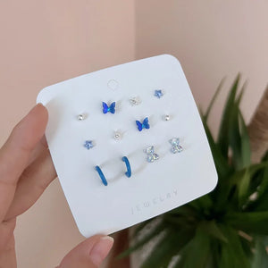 S925 Silver Earrings Set Shining Bear Butterfly Studs Jewelry